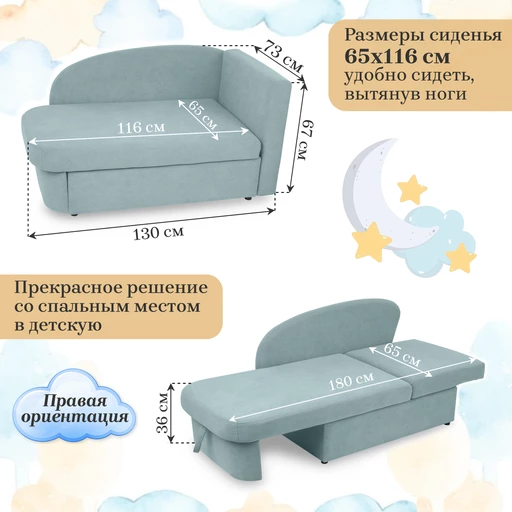 Диван-кровать правая 1050 мятный Brendoss в Верхней Пышме - verhnyaya-pyshma.mebel-e96.ru