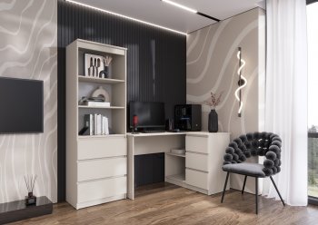 Письменный стол угловой + Стеллаж Челси кашемир (Миф) в Верхней Пышме - verhnyaya-pyshma.mebel-e96.ru