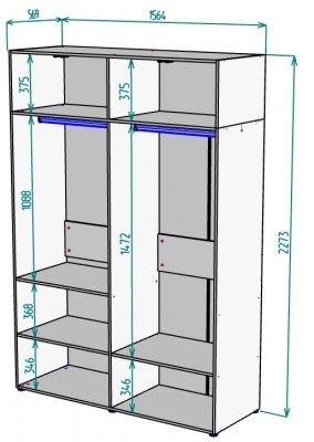 Шкаф 1564 мм Erik H313 + Антресоль HA4 (Графит) в Верхней Пышме - verhnyaya-pyshma.mebel-e96.ru