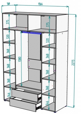 Шкаф 1564 мм Erik H328 + Антресоль HA4 (Графит) в Верхней Пышме - verhnyaya-pyshma.mebel-e96.ru