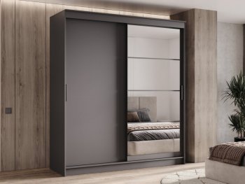 Шкаф-купе 2000 мм Гранд-1 ЛДСП/Зеркало, графит (Эра) в Верхней Пышме - verhnyaya-pyshma.mebel-e96.ru