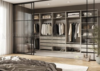 Гардеробная/шкаф 4000 мм Ларго №1 открытая дуб крафт серый (Миф) в Верхней Пышме - verhnyaya-pyshma.mebel-e96.ru