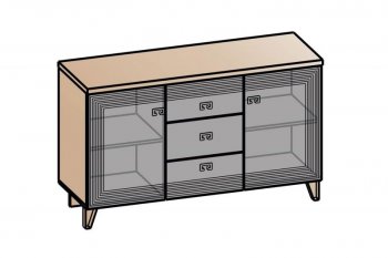 Комод 2дв, 3ящ Лежер КМ-3103 дуб серый/холст вулканический(СанТан) в Верхней Пышме - verhnyaya-pyshma.mebel-e96.ru