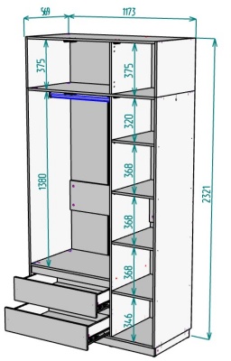 Шкаф 1200 мм Мальта light H298 + Антресоль HA3 в Верхней Пышме - verhnyaya-pyshma.mebel-e96.ru