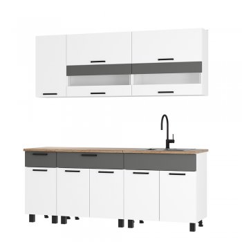 Кухонный гарнитур Монтана 2000 мм белый/графит (БТС) в Верхней Пышме - verhnyaya-pyshma.mebel-e96.ru