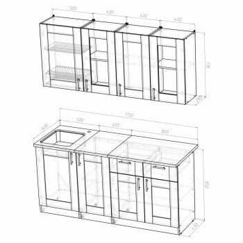 Кухонный гарнитур Ника демо 1700 мм (Герда) в Верхней Пышме - verhnyaya-pyshma.mebel-e96.ru