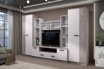 Стенка Николь-2 крафт серый/кашемир (Зарон) в Верхней Пышме - verhnyaya-pyshma.mebel-e96.ru