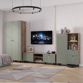 Стенка Олива комп.3 эвкалипт софт (БТС) в Верхней Пышме - verhnyaya-pyshma.mebel-e96.ru
