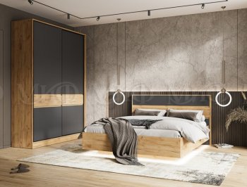 Кровать парящая Роджина с подсветкой, крафт/графит (Миф) в Верхней Пышме - verhnyaya-pyshma.mebel-e96.ru