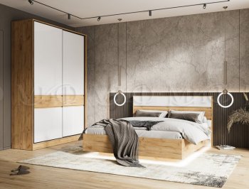 Кровать парящая Роджина с подсветкой, крафт/белый (Миф) в Верхней Пышме - verhnyaya-pyshma.mebel-e96.ru