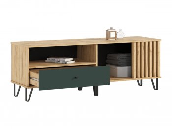 Тумба ТВ (1500) Роджина крафт/изумрудный (Миф) в Верхней Пышме - verhnyaya-pyshma.mebel-e96.ru