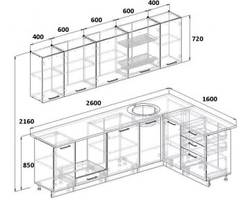 Угловой кухонный гарнитур Элеганция 2600*1600 мм Sanvut в Верхней Пышме - verhnyaya-pyshma.mebel-e96.ru