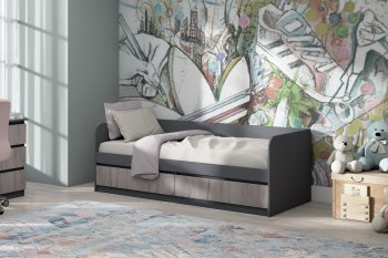 Кровать Соната 900 графит/крафт серый (Зарон) в Верхней Пышме - verhnyaya-pyshma.mebel-e96.ru