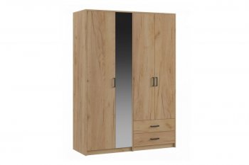 Шкаф 1500 мм  4-х ств. с зеркалом 2 ящ. SVETLANA LOFT, дуб золотой (Генезис) в Верхней Пышме - verhnyaya-pyshma.mebel-e96.ru