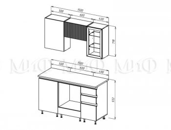 Кухонный гарнитур Техно-6 1500 мм (Миф) в Верхней Пышме - verhnyaya-pyshma.mebel-e96.ru